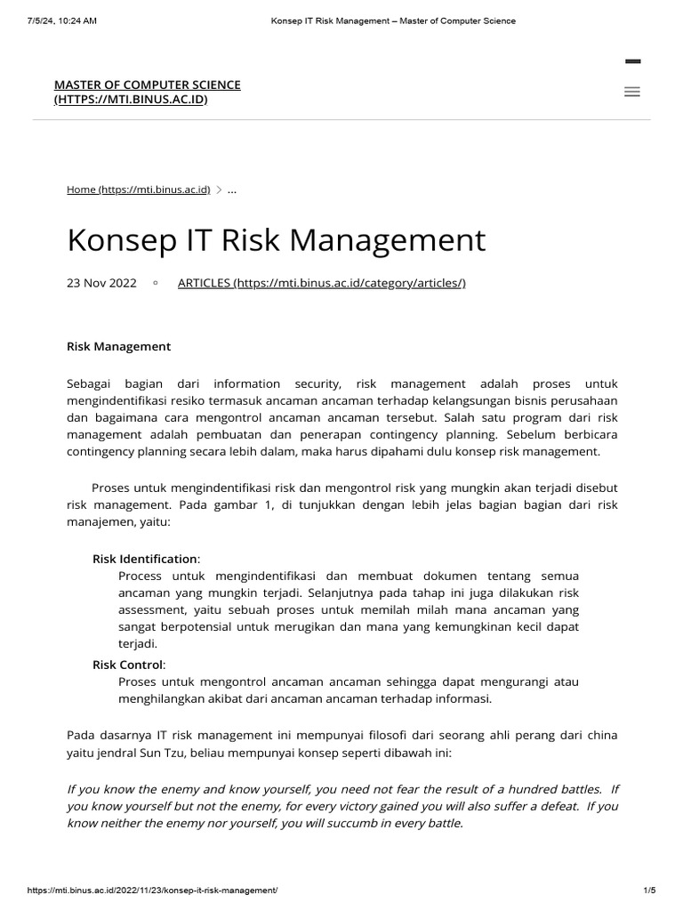 Konsep IT Risk Management - Master of Computer Science | PDF | Bisnis ...