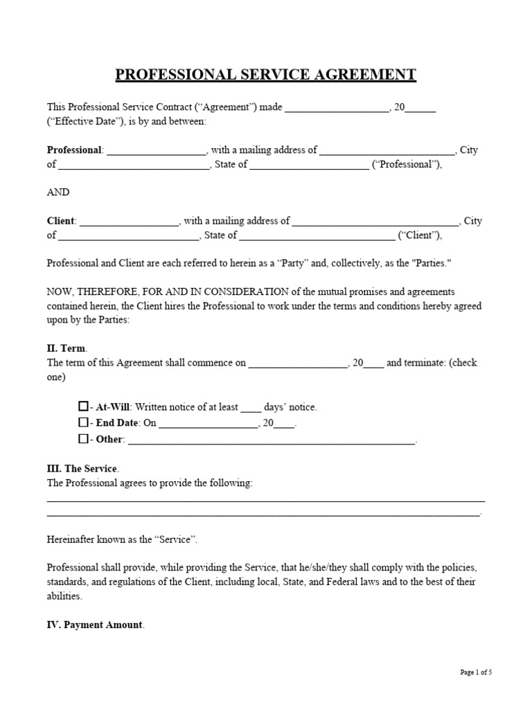 Professional Service Agreement Template | PDF | Breach Of Contract ...