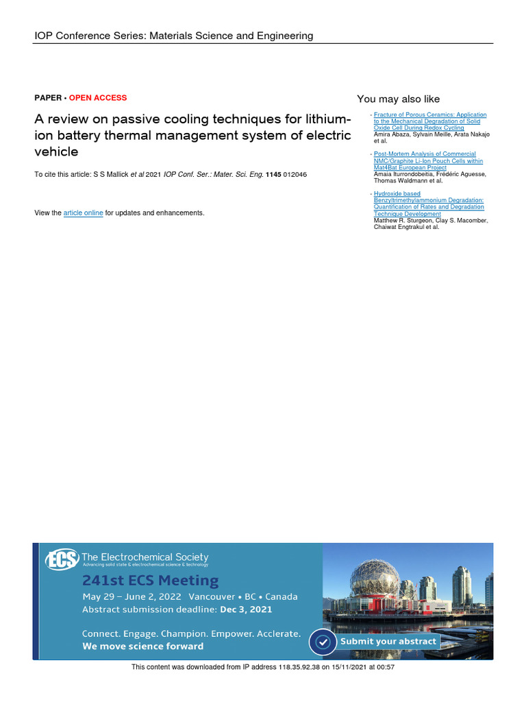 Passive Cooling for EV Battery Management | PDF | Lithium Ion Battery ...