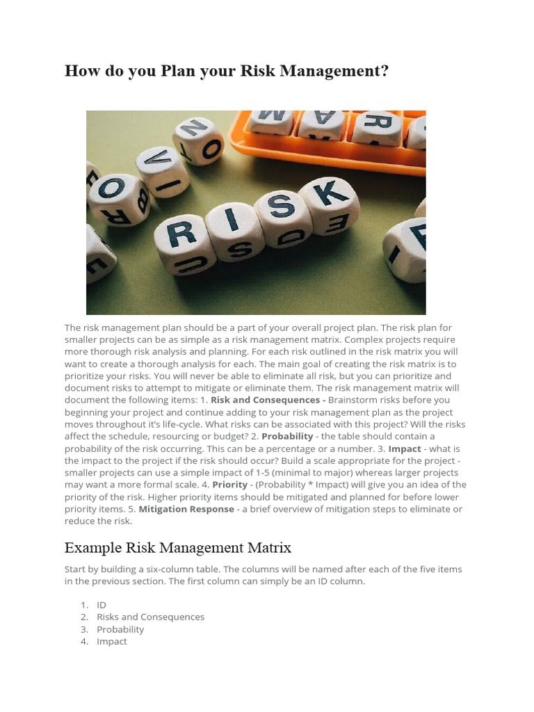 How Do You Plan Your Risk Management | PDF | Risk Management | Risk