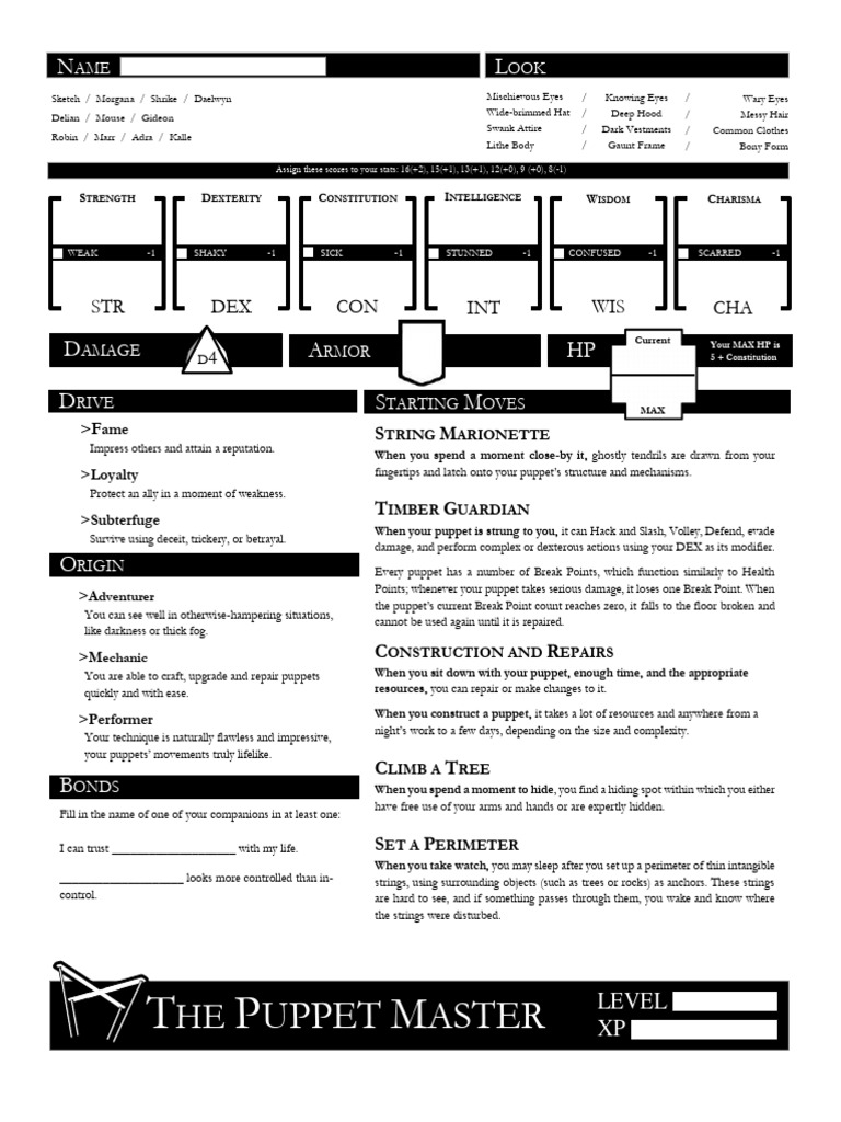 Puppet master template v 16 dungeon world pdf puppets puppetry