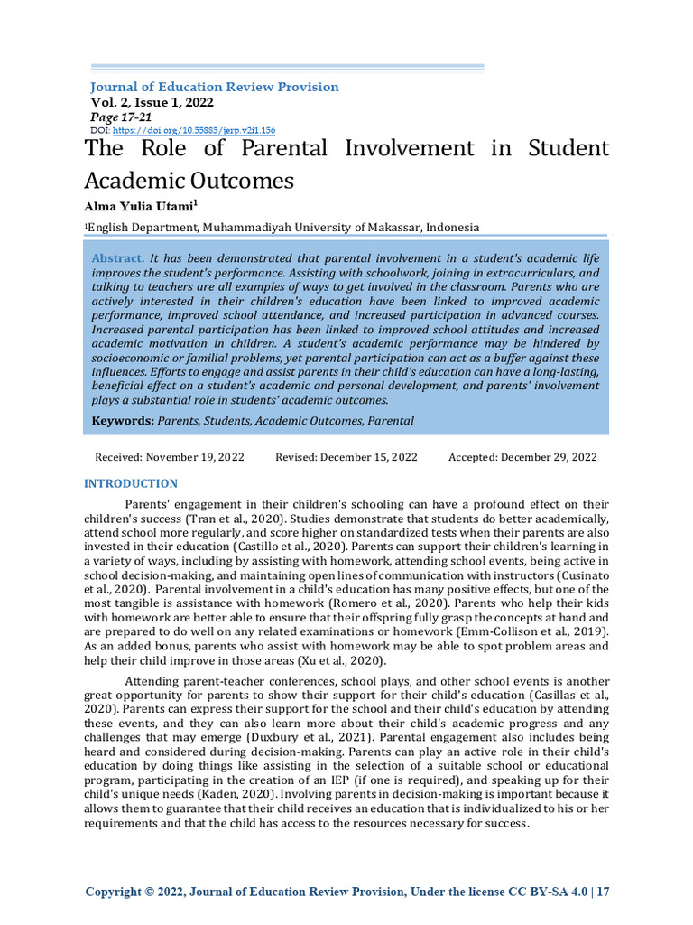 The Role of Parental Involvement in Student Academic Outcomes | PDF ...
