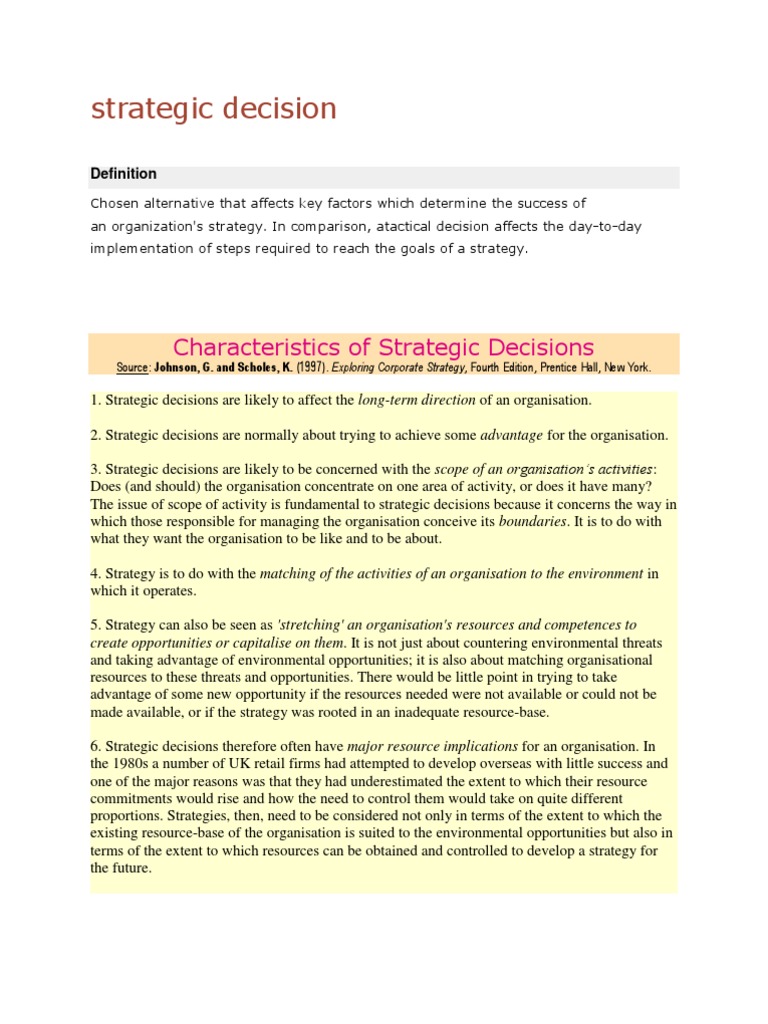 Characteristics and Distinctions of Strategic Decisions | PDF ...
