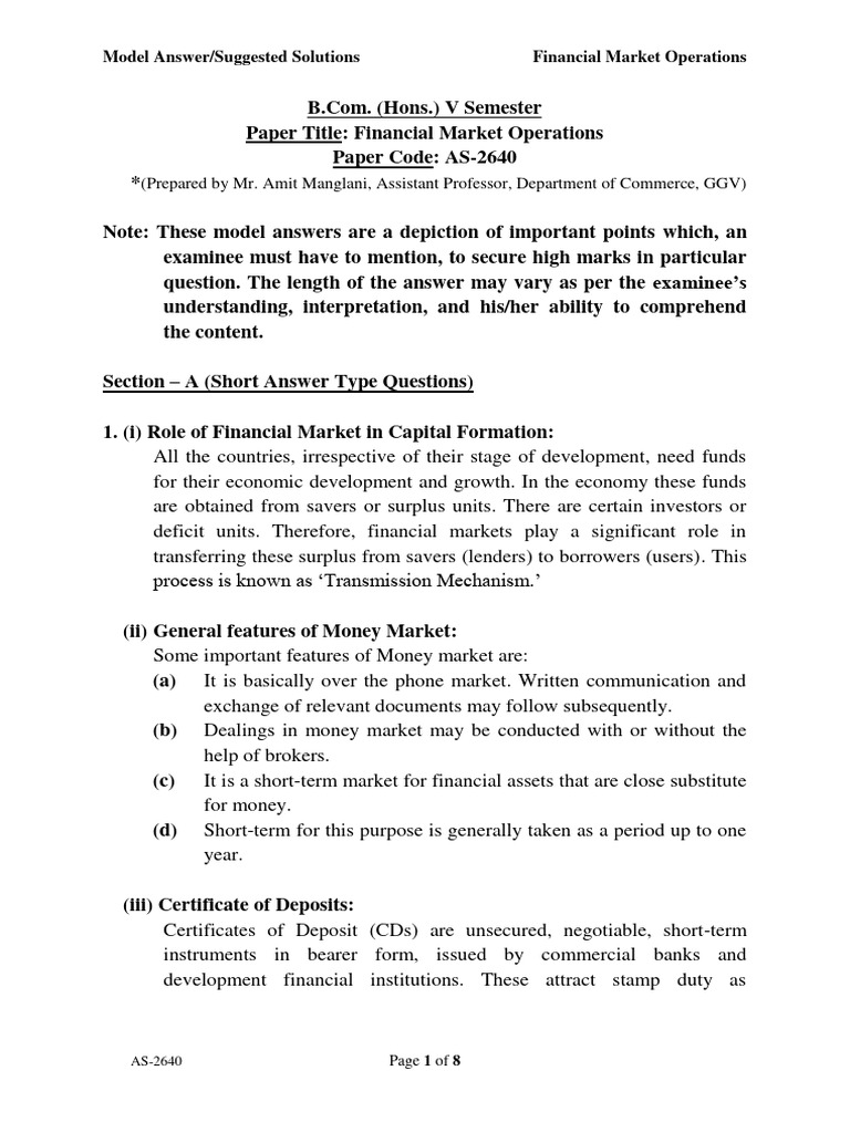 Financial Market Operations Overview | PDF | Securities (Finance ...