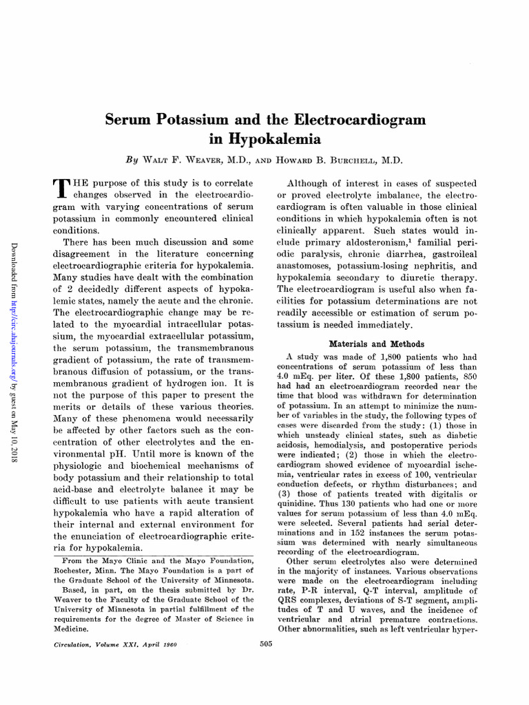 Electrocardiogram Changes in Hypokalemia | PDF | Physiology | Cardiac ...