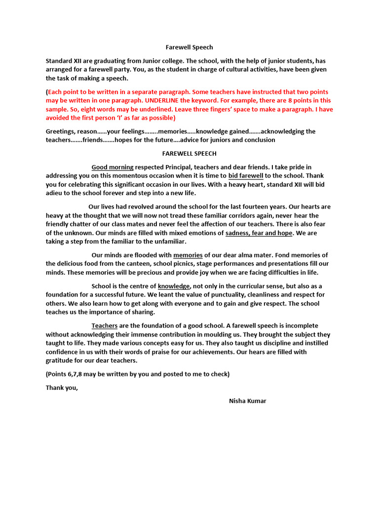Heartfelt Farewell Speech for Graduates | PDF | Psychology | Cognition