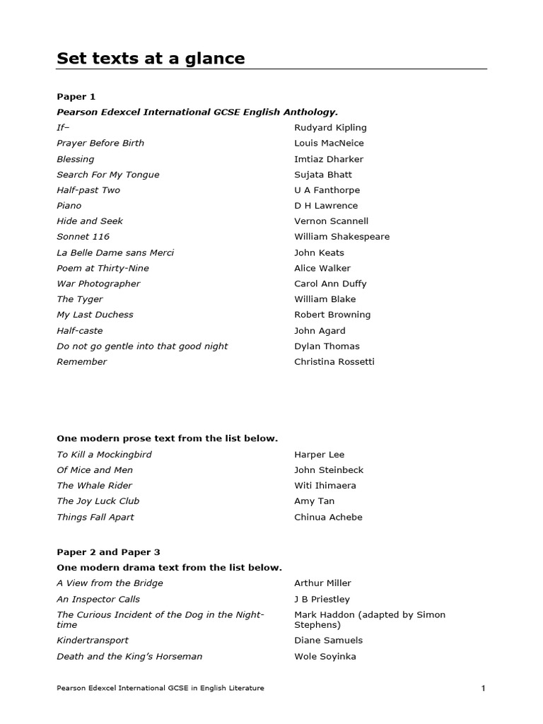 Edexcel International GCSE Literature Texts | PDF | English Literature ...