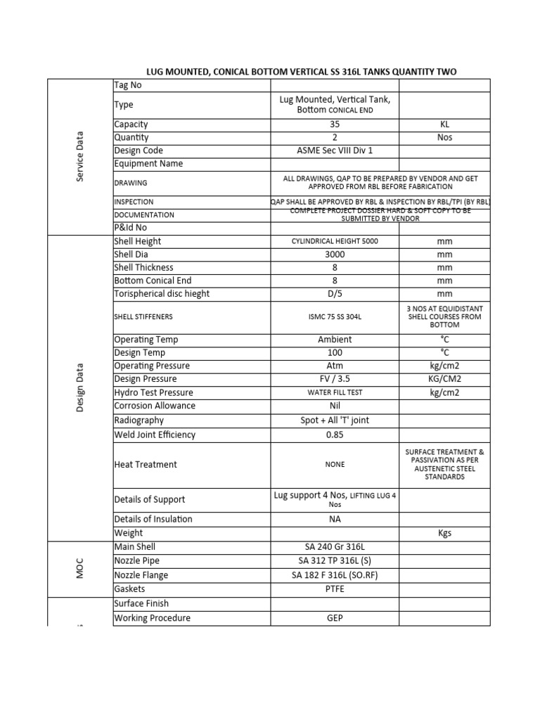 25 KL and 200 KL SS 316L Tanks Specifications | PDF | Pipe (Fluid ...