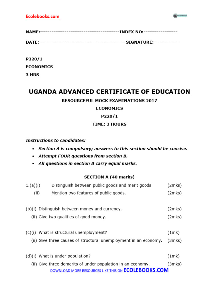 Uganda Economics Mock Exam 2017 | PDF | Economics | Economies