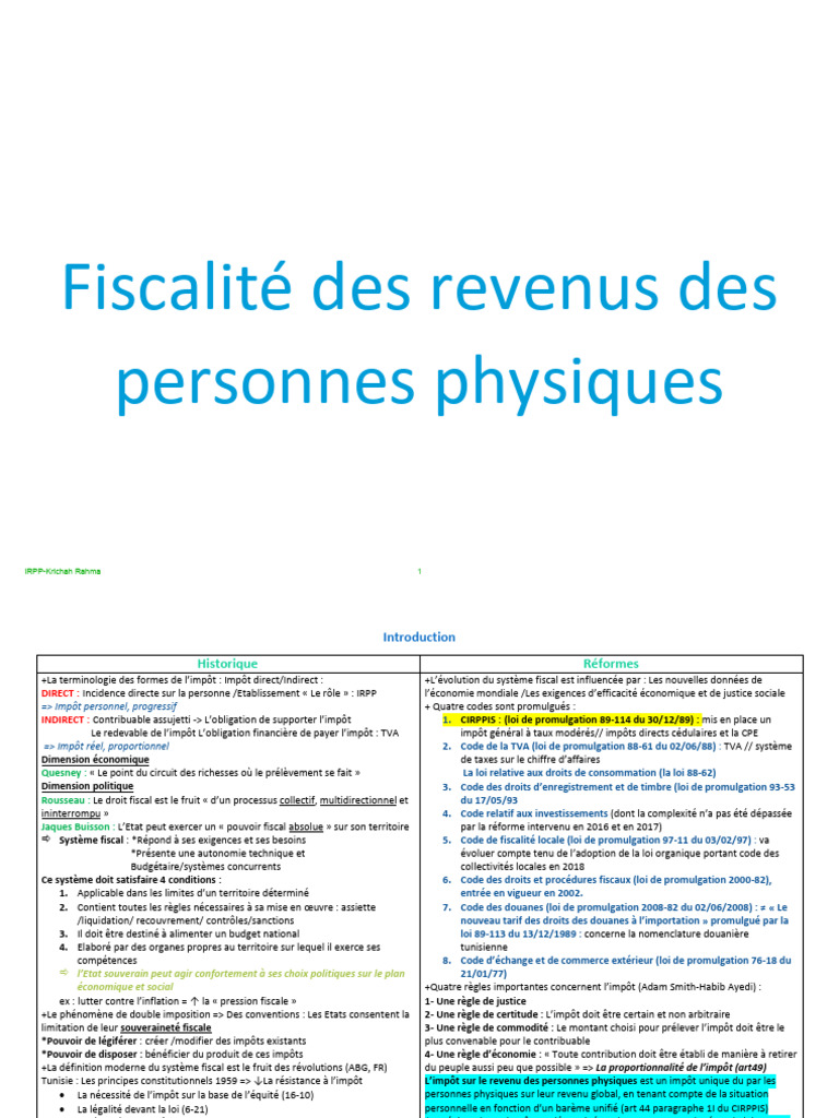 L'impôt Sur Le Revenu Des Personnes Physiques (IRPP) | PDF | Impôts ...