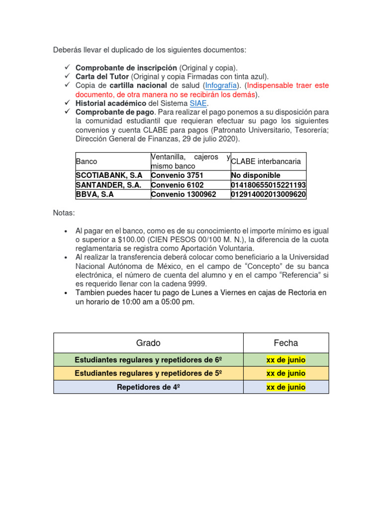 Documentos y Pagos para Inscripción | PDF | Finanzas y dinero
