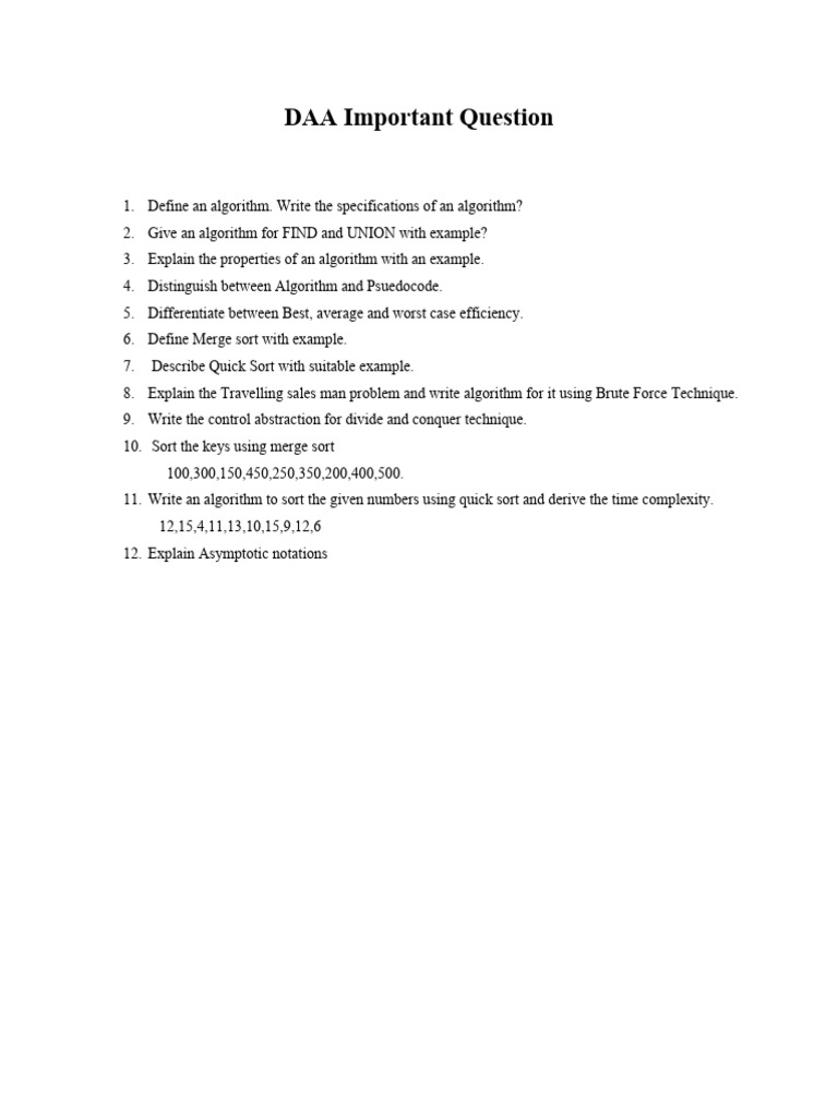 DAA Important Question | PDF | Computers