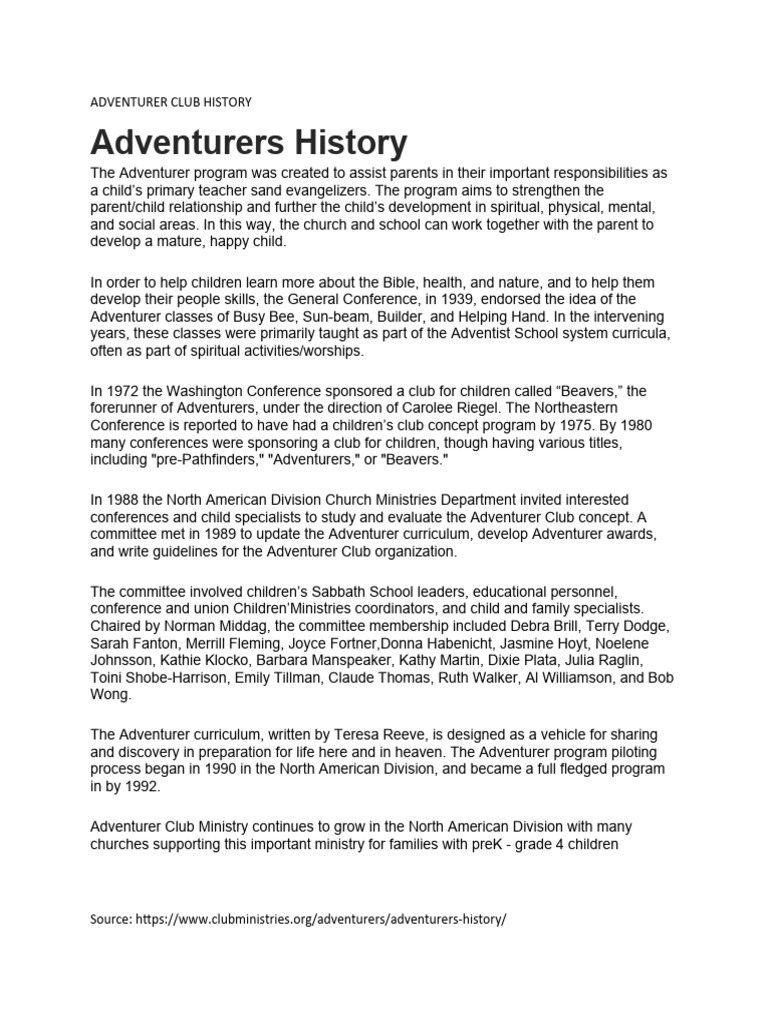 History Of Adventurer Club Pdf