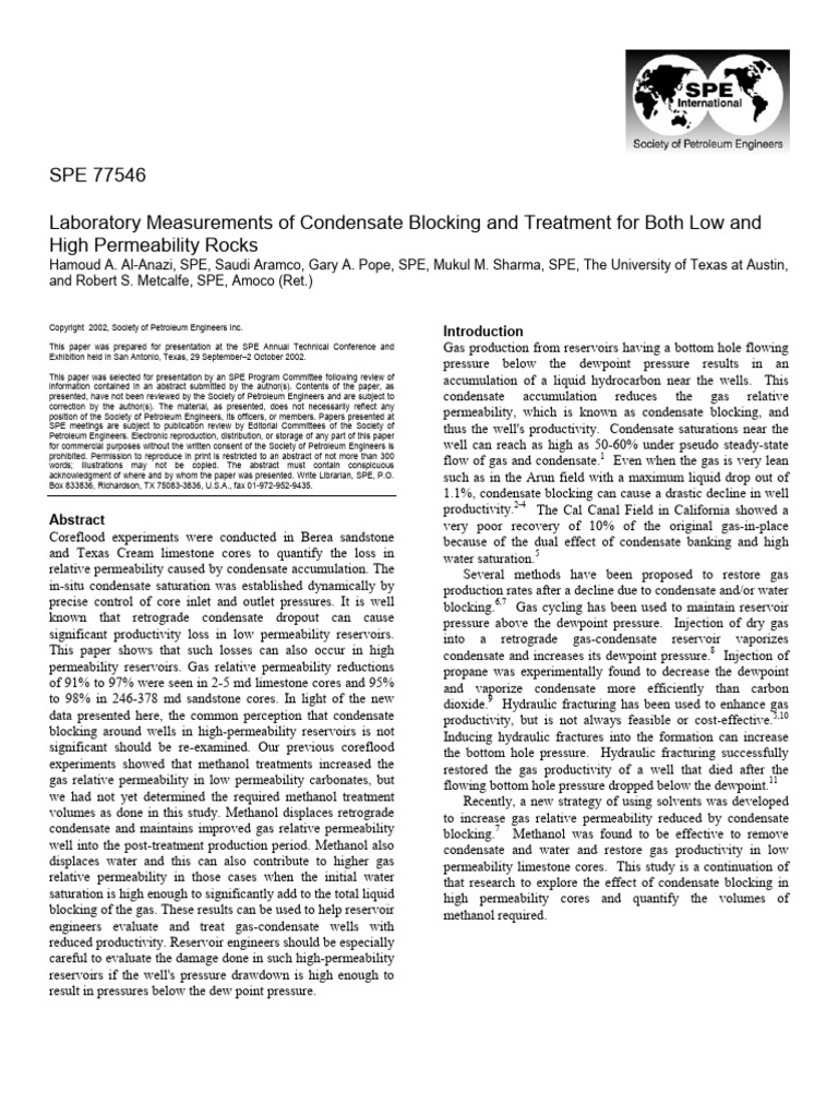 Laboratory Measurements of Condensate Blocking and Treatment For Both ...