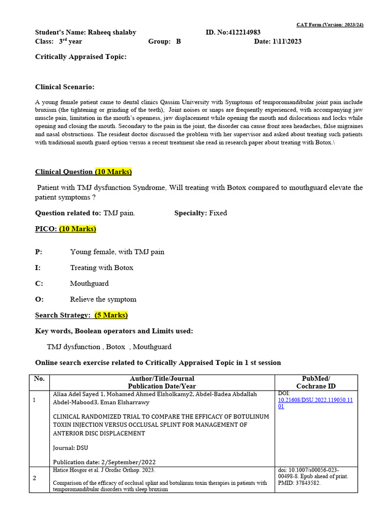 Botox vs Mouthguard for TMJ Pain Relief | PDF | Botulinum Toxin | Medicine