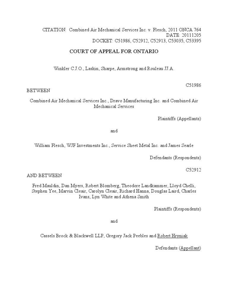 Combined Air Mechanical Services Inc V Flesch PDF Summary Judgment