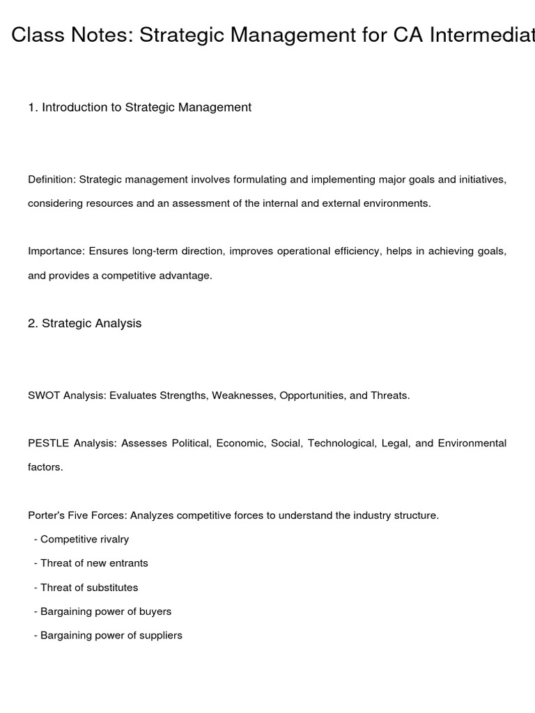 Strategic Management CA Inter Notes | PDF | Strategic Management | Business