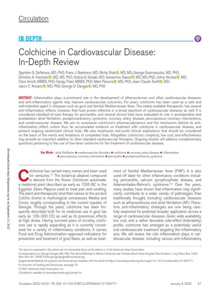 Macam2 Trial Colchicine - Colchicine in Cardiovascular Disease, in ...