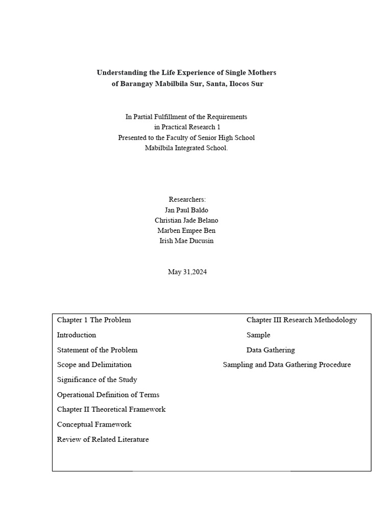 Life Experiences of Single Mothers in Mabilbila | PDF | Single Parent ...