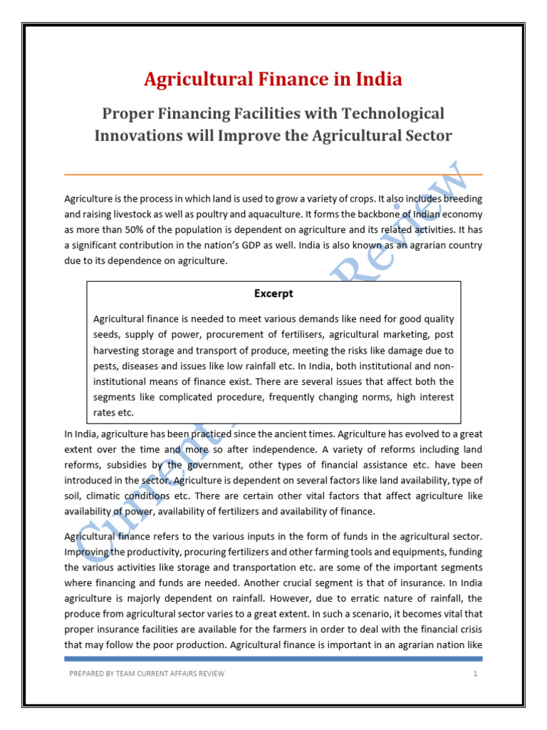 Agricultural Finance and Innovations in India | PDF | Agriculture ...