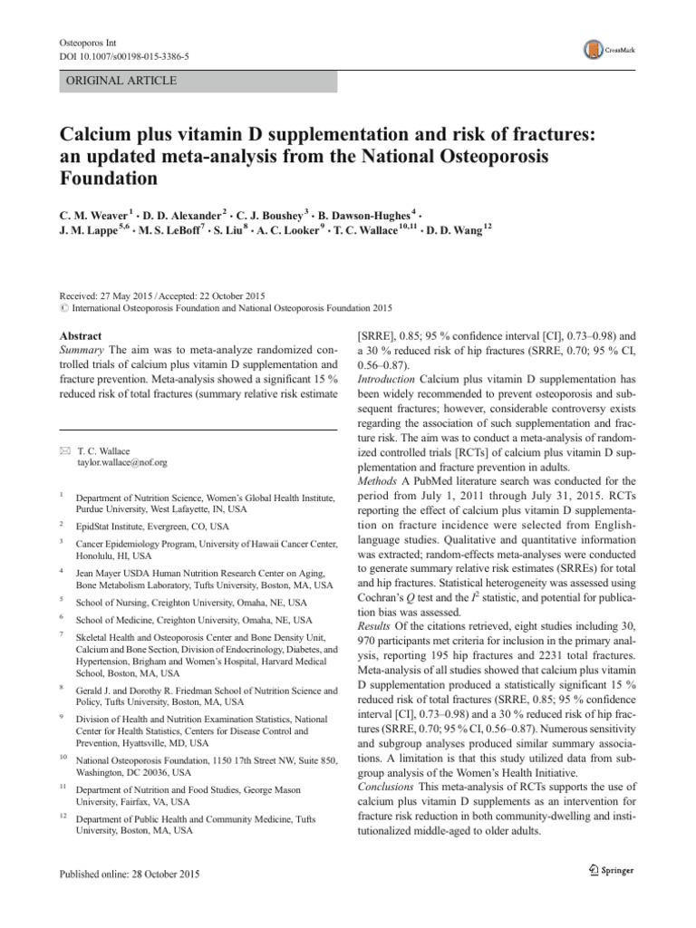 Calcium Plus Vitamin D Supplementation and Risk of Fractures | PDF ...