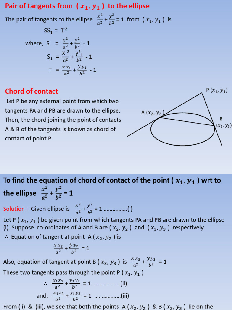 Tangents and Polars of an Ellipse | PDF | Ellipse | Line (Geometry)
