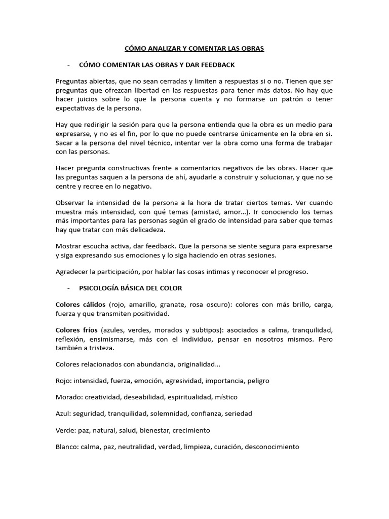 Cómo Analizar y Comentar Las Obras | PDF | Las emociones | Percepción