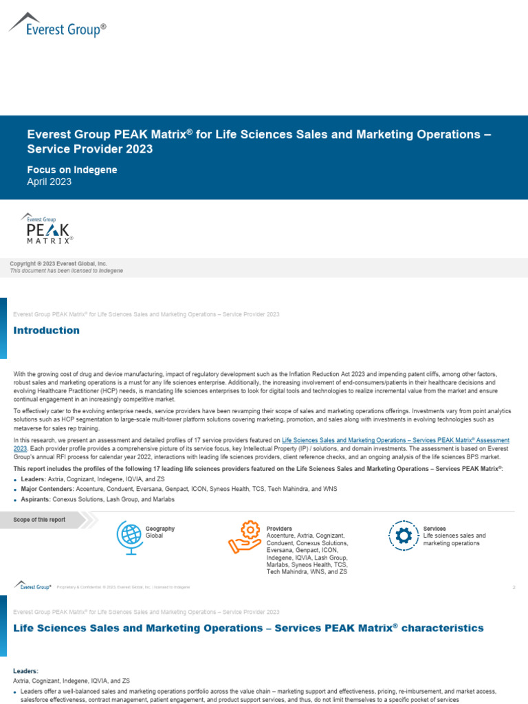 Everest Group Peak Matrix For Life Sciences Sales and Marketing ...