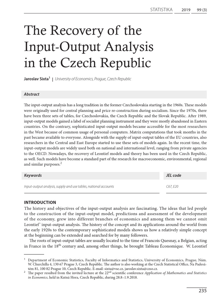 The Recovery of The Input-Output Analysis in The Czech Republic | PDF ...