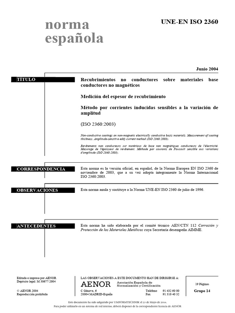Medición de Espesor: ISO 2360 | PDF | Corriente eléctrica | Calibración