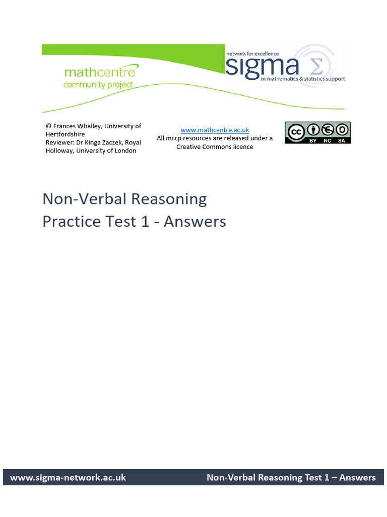 Non-Verbal Reasoning Test 1 Answers | PDF | Shape | Rotation