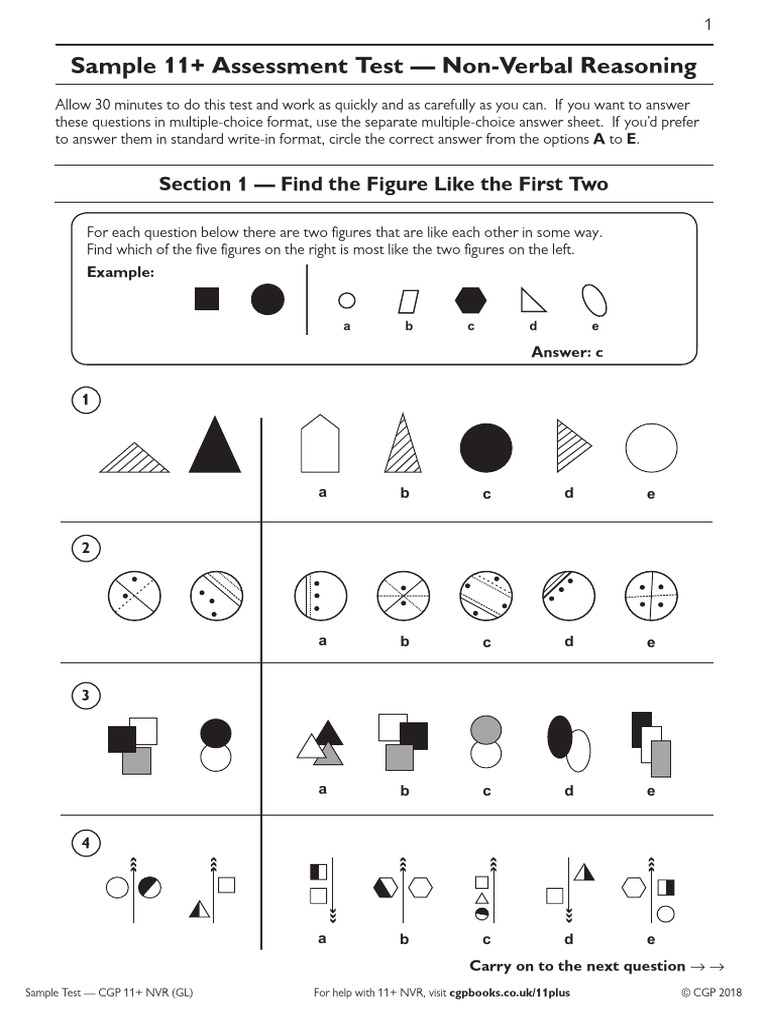 CGP 11+ Non-Verbal Reasoning Test | PDF | Shape | Multiple Choice