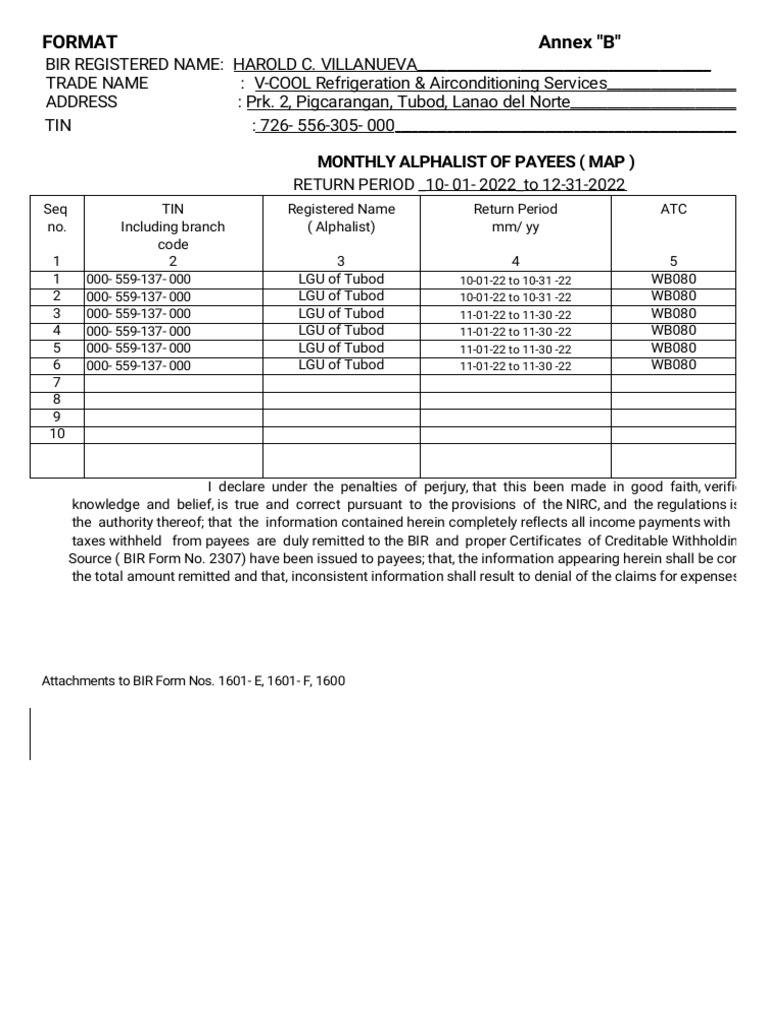 Monthly Alphalist of Payees 2022 | PDF | Economies | Public Finance