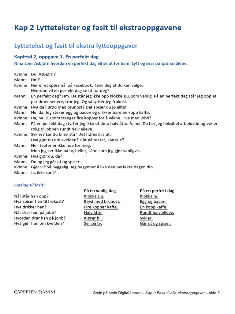 Kap 2 Lyttetekster Og Fasit Til Ekstraoppgavene PDF | PDF