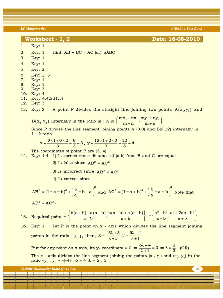 XI - Maths - Chapter 10 - Sol The Straight Line-I | PDF | Classical ...