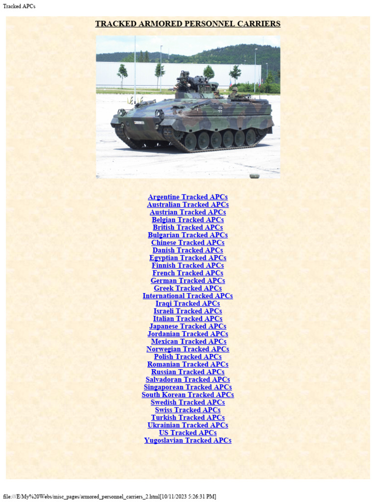 Overview of Tracked APCs by Country | PDF | Armoured Fighting Vehicles ...
