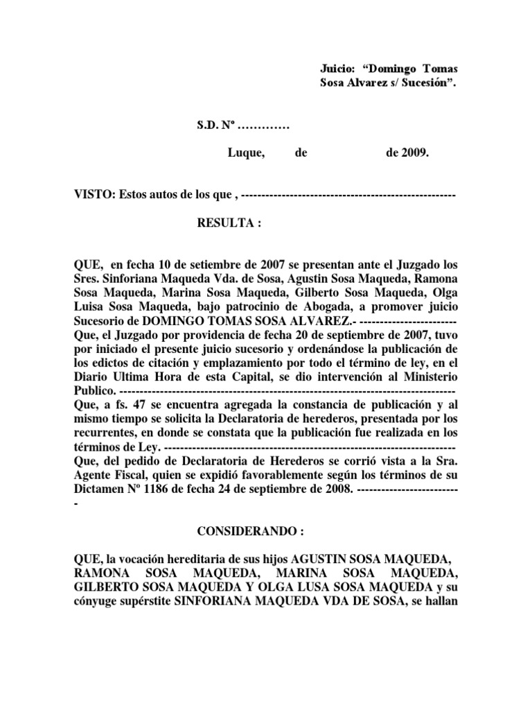 Ejemplo . Declaratoria de Herederos | PDF | Instituciones sociales |  Ciencias sociales