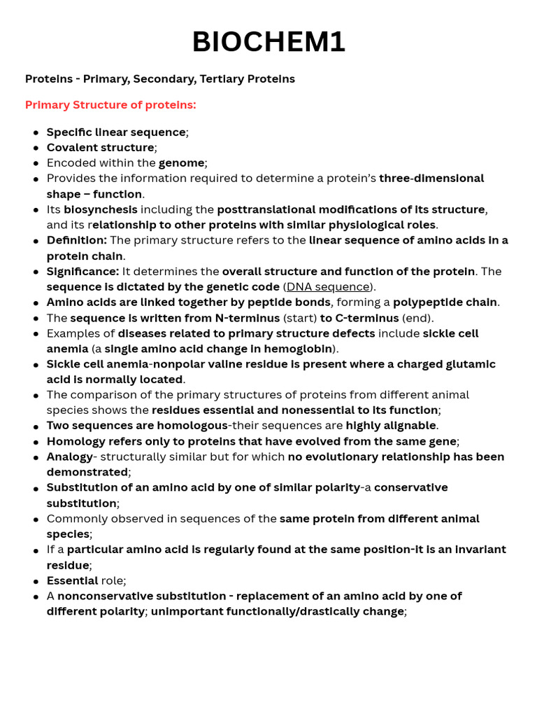 Proteins - Primary, Secondary, Tertiary Proteins | PDF | Protein ...