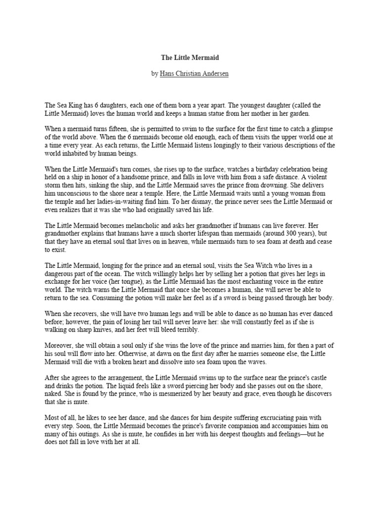 Summary Of Little Mermaid Story In English