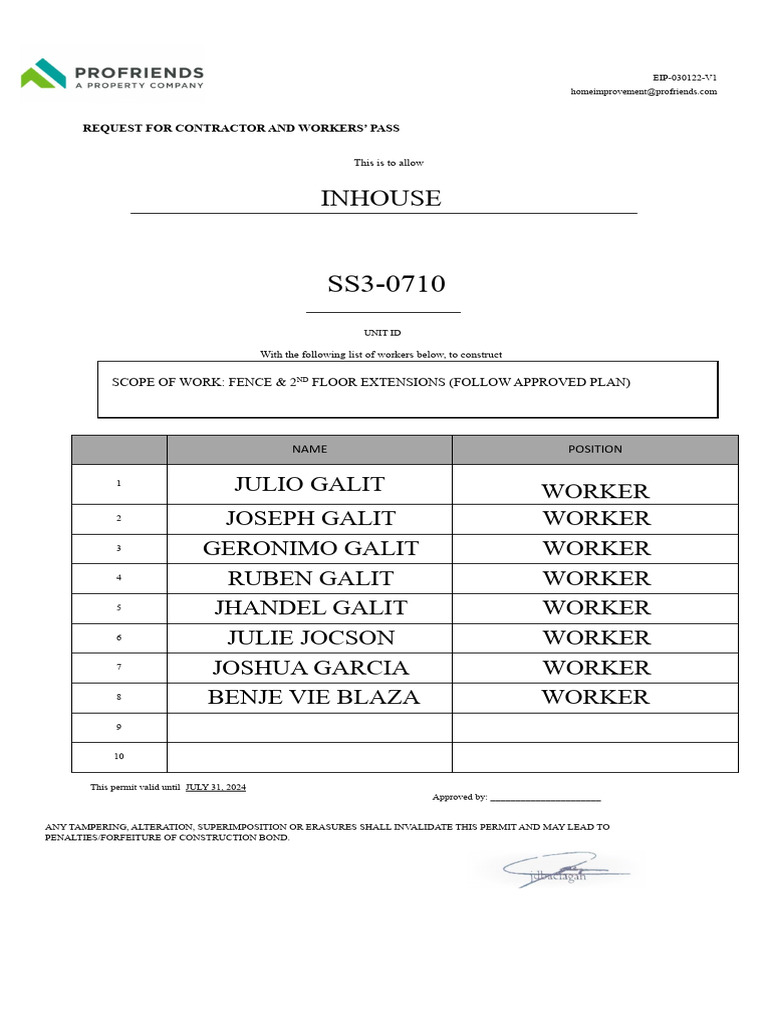 Contractor Access Permit | PDF