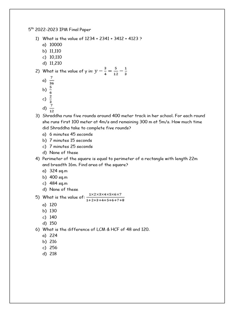 5th IPM Final Paper 2023 | PDF | Area | Euclidean Geometry