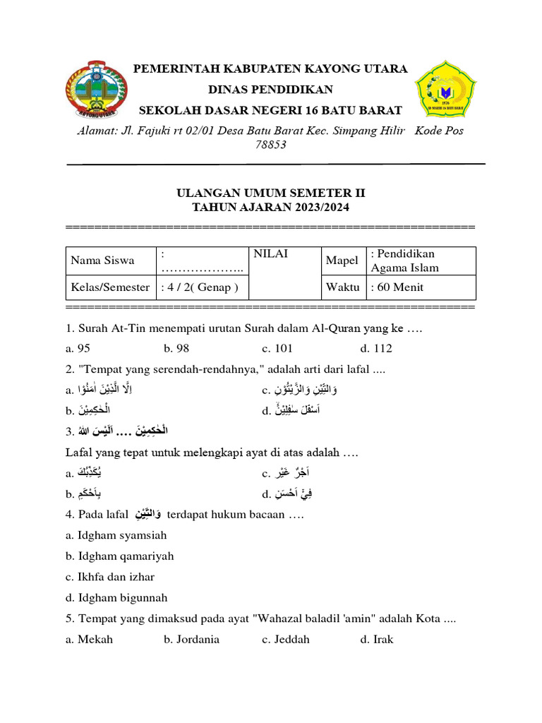 Memahami Soal Dinas Pendidikan Kelas 4 Semester 2