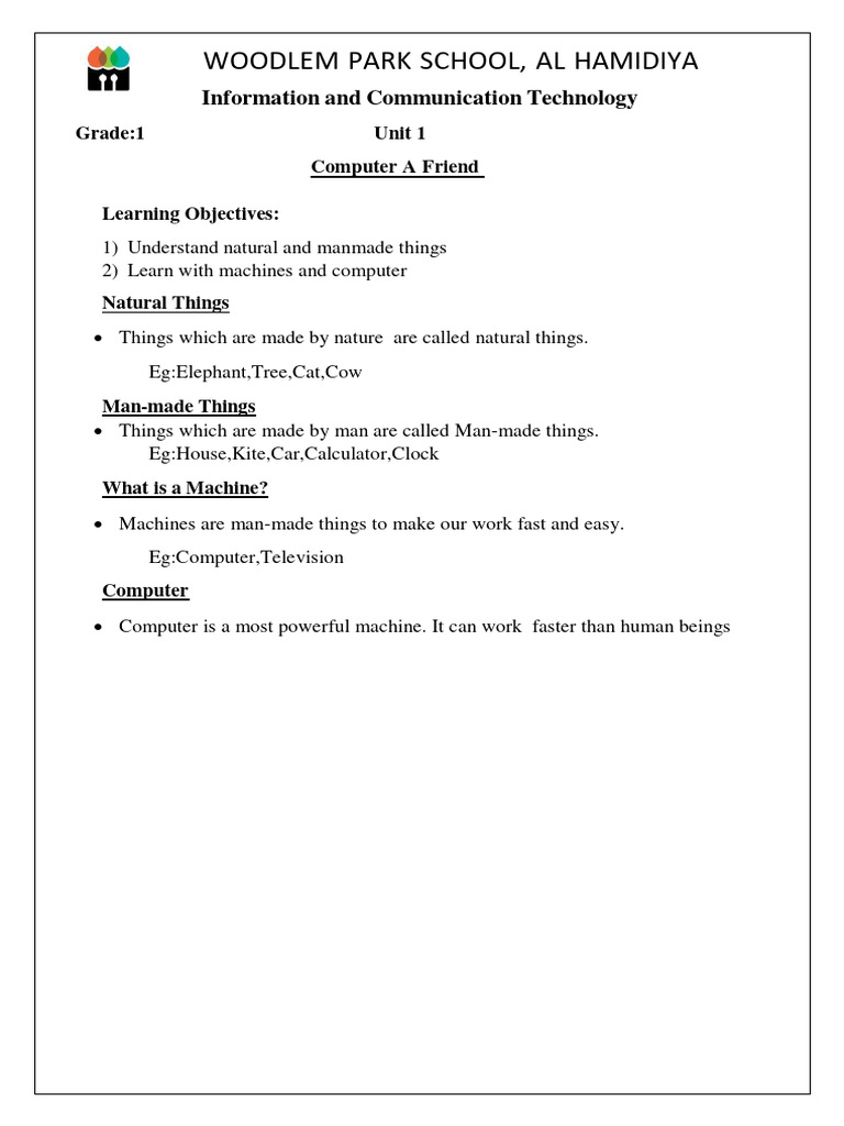 Grade 1 ITC worksheets | PDF