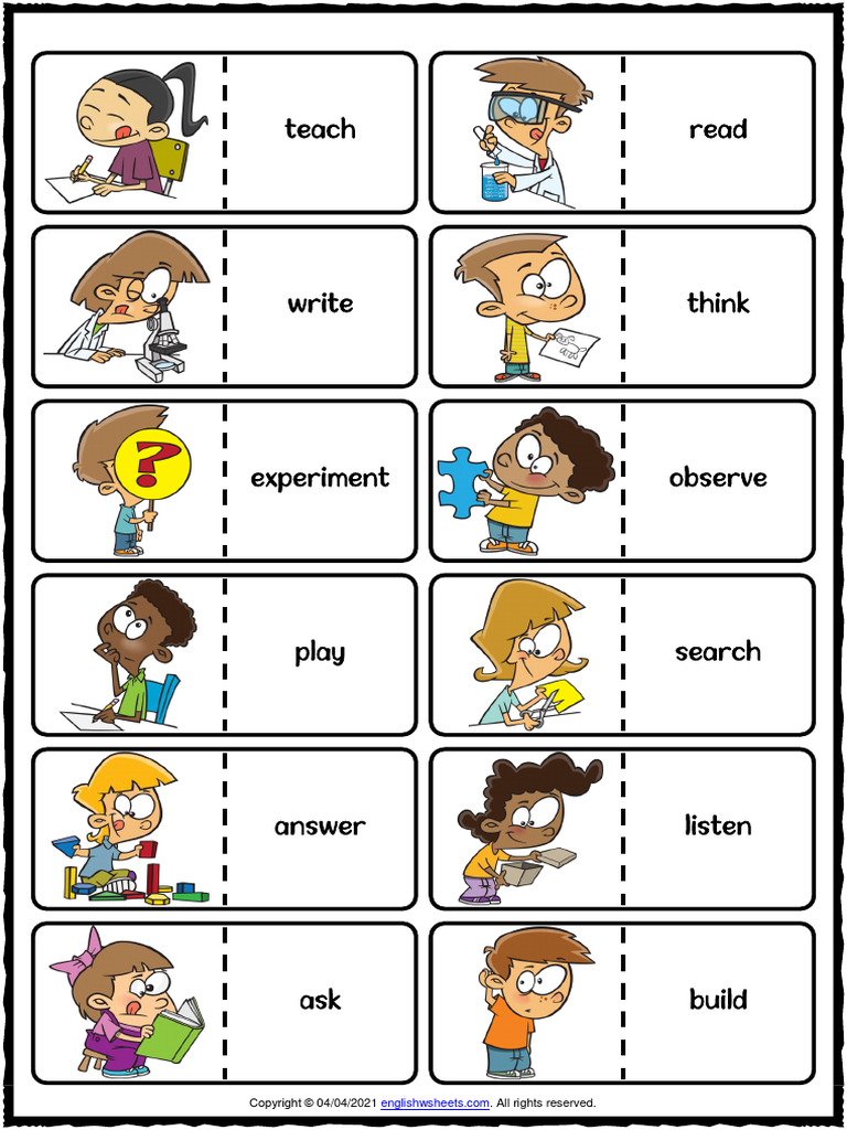 Classroom Verbs Vocabulary Esl Printable Dominoes Game For Kids | PDF