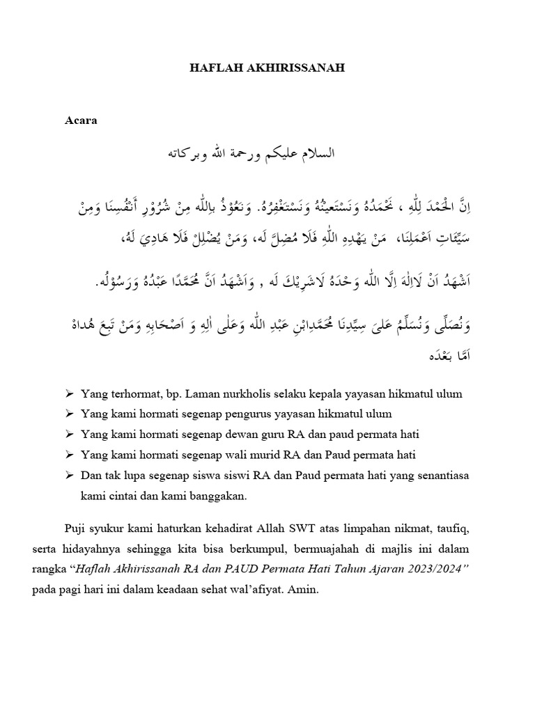Haflah Akhirussanah RA PAUD 2023/2024 | PDF