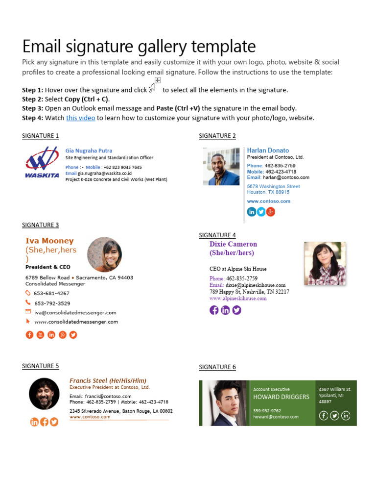 Email Signature Gallery Template PDF