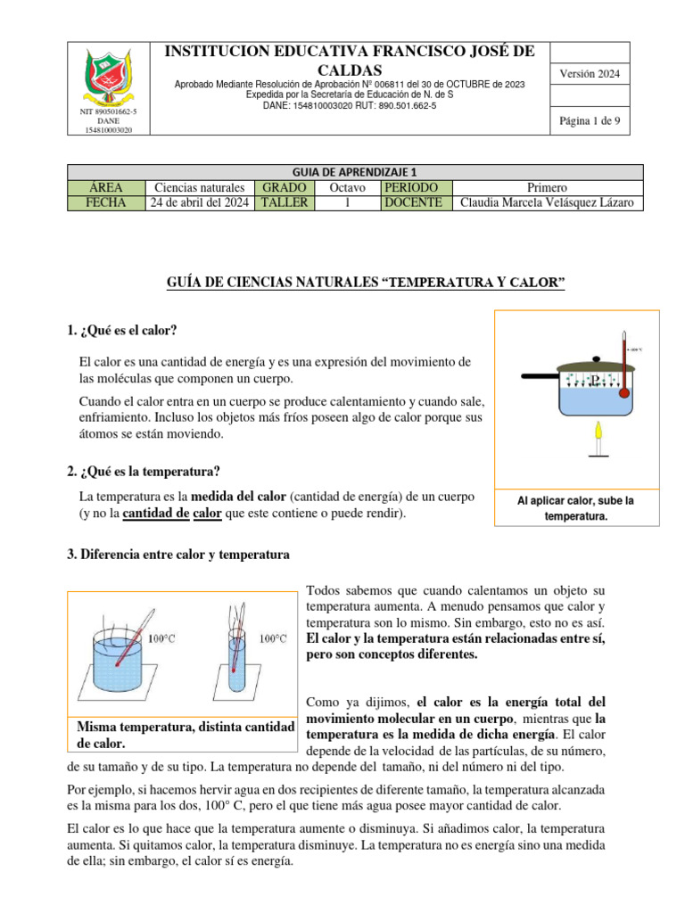 GUIA 1 CALOR Y TEMPERATURA Fisica | PDF | Calor | Temperatura