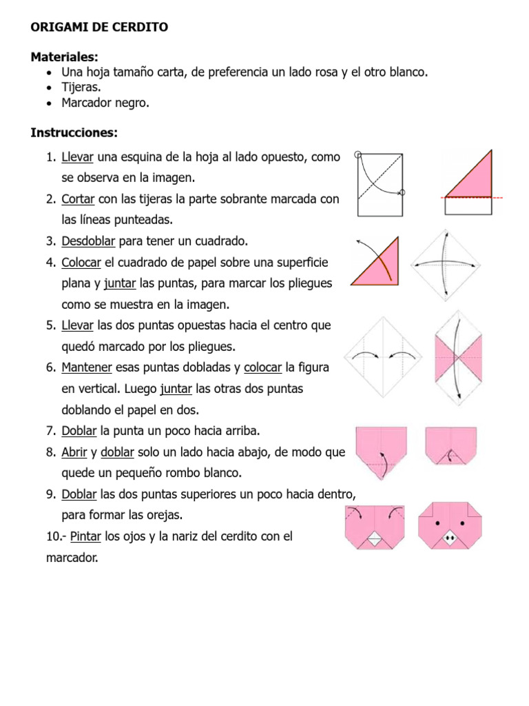 Instrucciones para Origami de Cerdito | PDF | Hogar, jardinería y bricolaje
