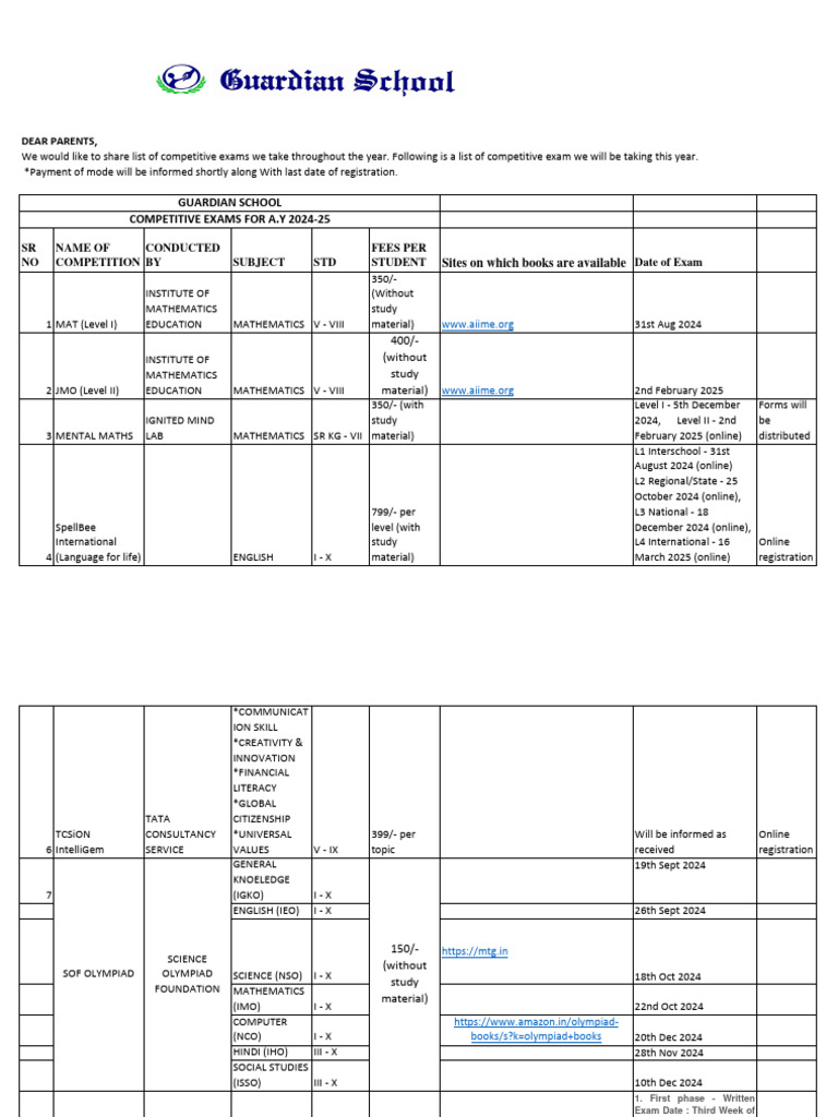 Competitive Exam Schedule 2024-25 | PDF | Inquiry | Observation