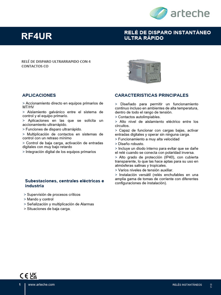 Relé Ultra Rápido RF4UR de Arteche | PDF | Relé | Ciencia de los Materiales